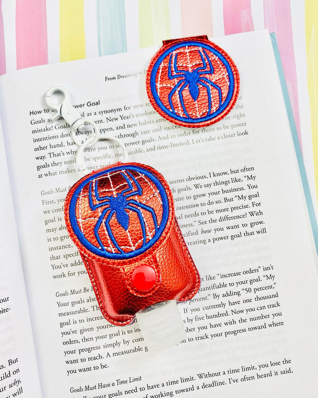 Spider Hero Magnetic Fold Over Bookmark and 2oz Applique Sanitizer Holder