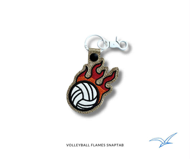 Volleyball Flames Applique Snap Tab