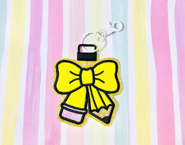 Pencil Bow Applique Key Fob 1 inch hardware- Read Description