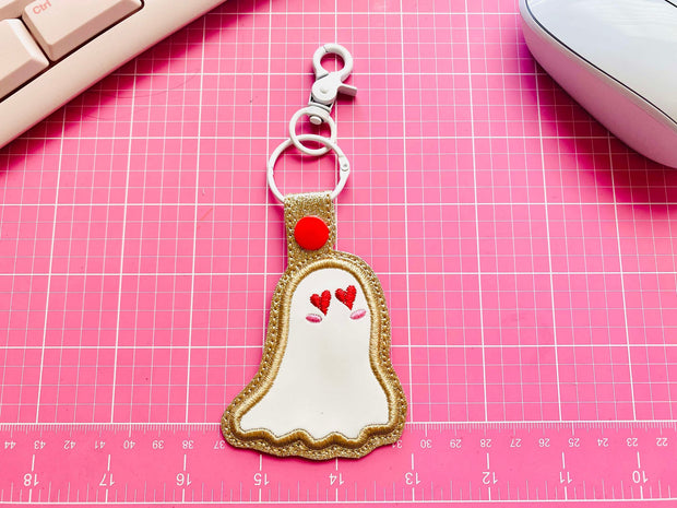 Heart Ghost Applique Snap Tab