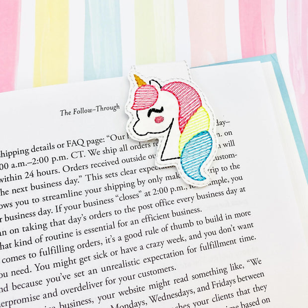 Sketchy Unicorn Magnetic Fold Over Bookmark