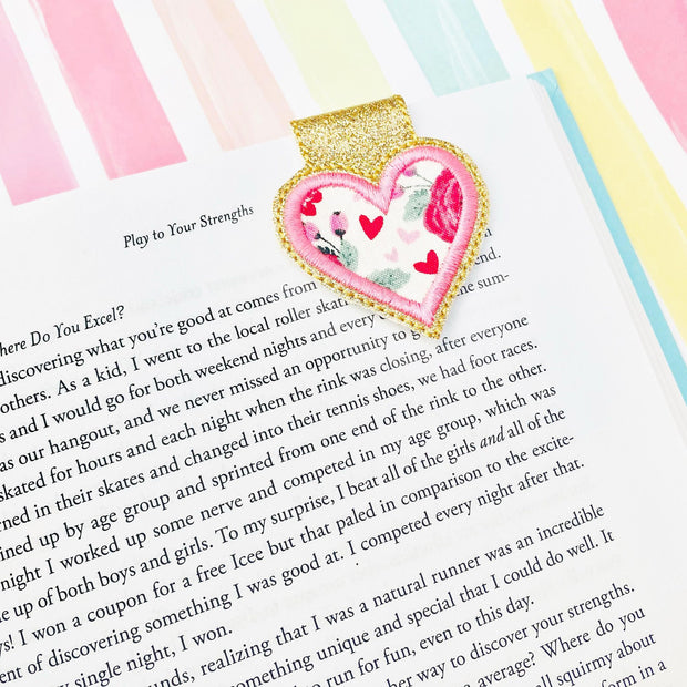Heart Applique Magnetic Fold Over Bookmark