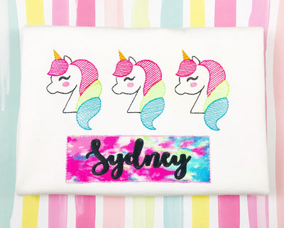 Sketchy Unicorn Trio Embroidery Design