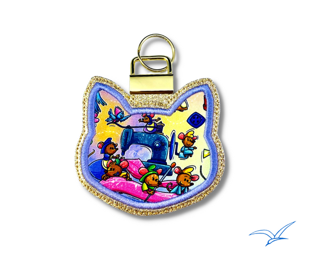 Cat Applique Key Fob 1 inch hardware- Read Description