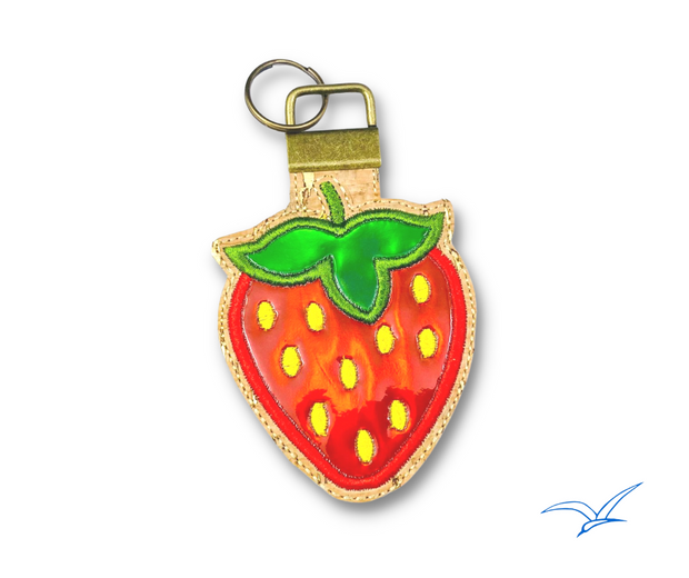 Strawberry Applique Key Fob 1 inch hardware- Read Description